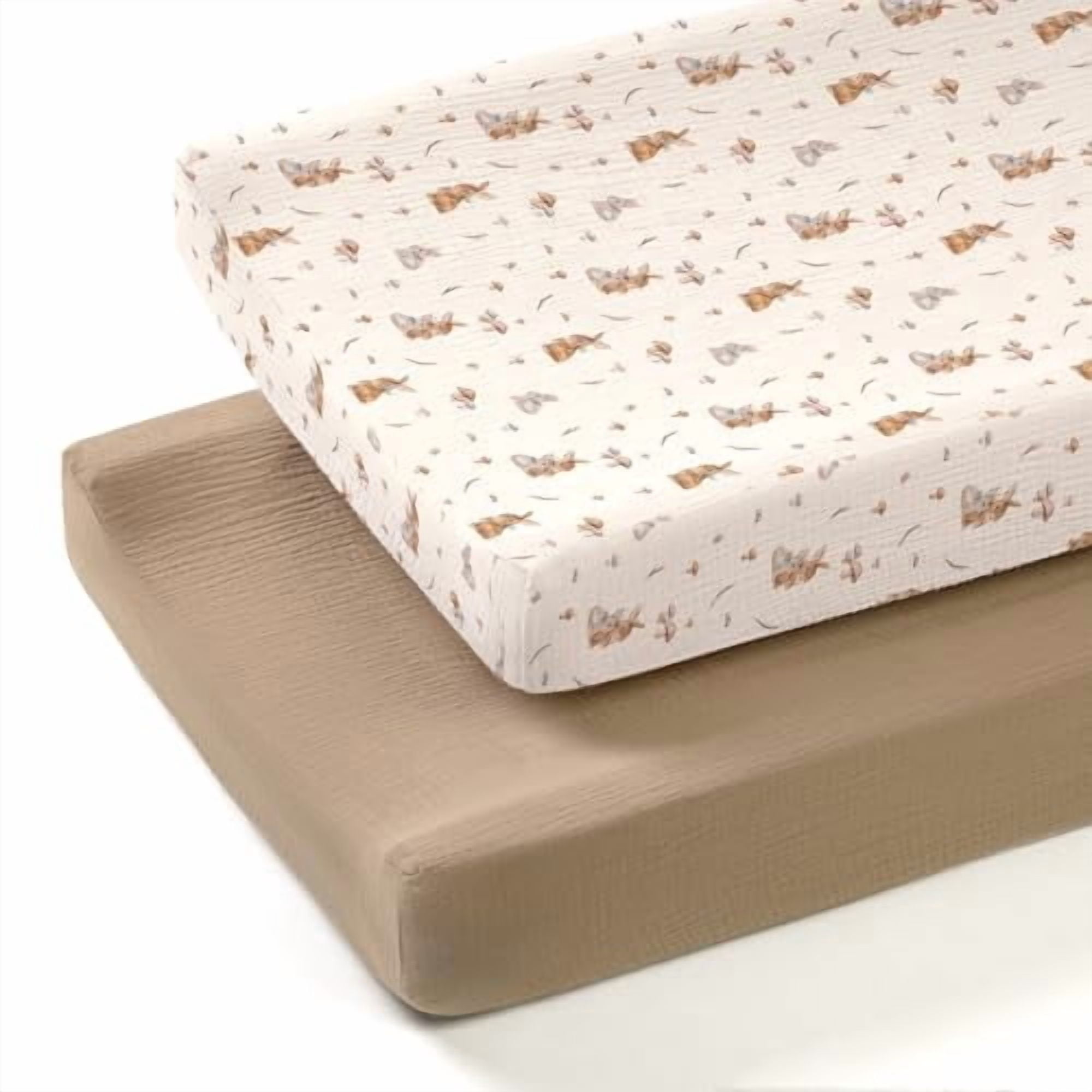 Muslin Changing Pad Cover: 2-Pack Soft Breathable Cotton Boho Bunny Print for Baby Boys Girls - Nursery & Baby Shower