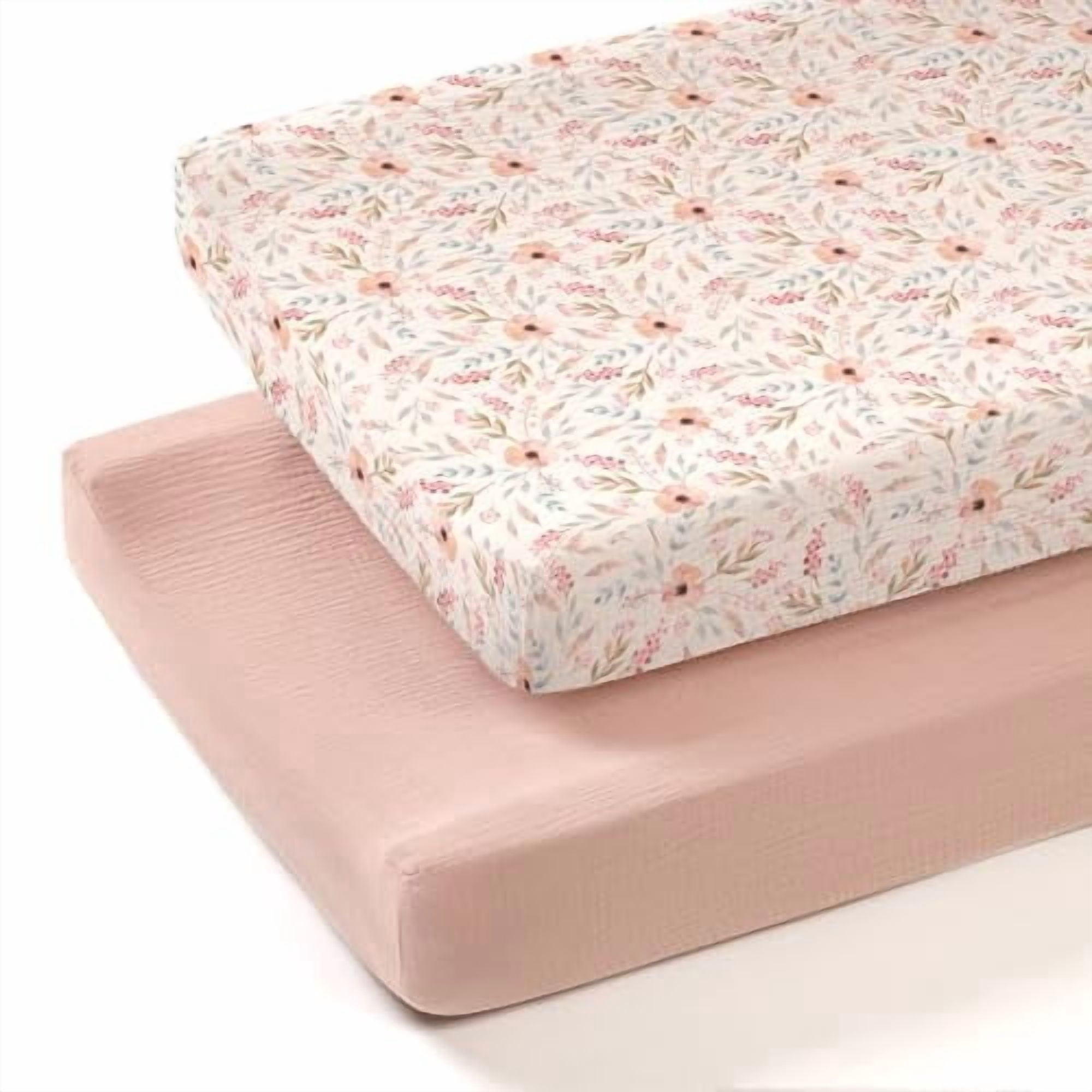 Muslin Changing Pad Cover: 2-Pack Soft Breathable Cotton Boho Floral Print for Baby Girls - Nursery & Baby Shower P-Pink & Flower