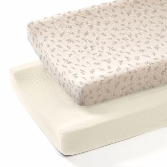 Muslin Changing Pad Covers: Baby Cotton Changing Table Covers - Soft Changing Pad Sheets for Boys Girls P-White & Leaf