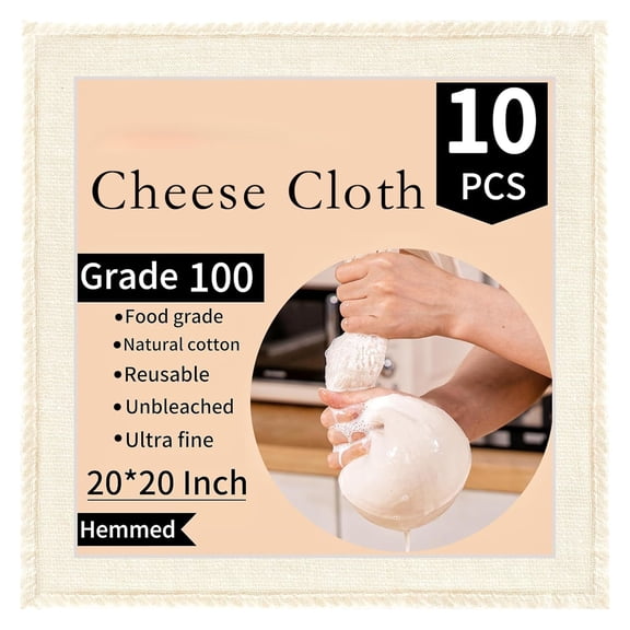 Muslin Cheesecloth, 10Pcs 20x20 Inch Reble Straining Cloths Grade 100, Unbleached Cotton for Making Cheese Yogurt Butter Nut Milk and Cooking, Beige