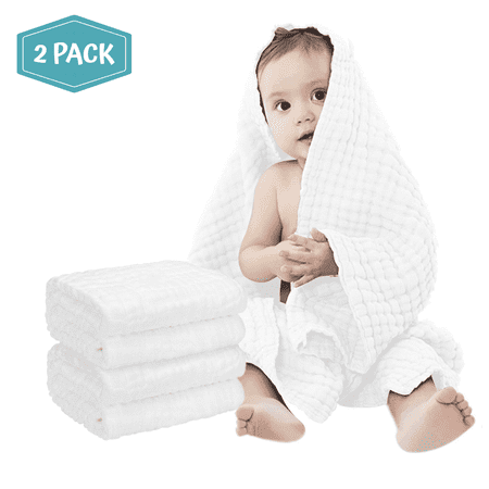 Muslin Cotton Baby Towel 2 Pcs Soft Baby Bath Towel White Newborn Washcloths and Towels