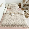 thumbnail image 1 of Muslin Cotton Duvet Cover with Pink Floral Patterns, 1 Piece Super Soft Bedding Comforter Cover for Girls Women, 2-Layer Gauze Ruffled Edges Duvet Protector 79X90'', Machine Washable, No Quilt, 1 of 8