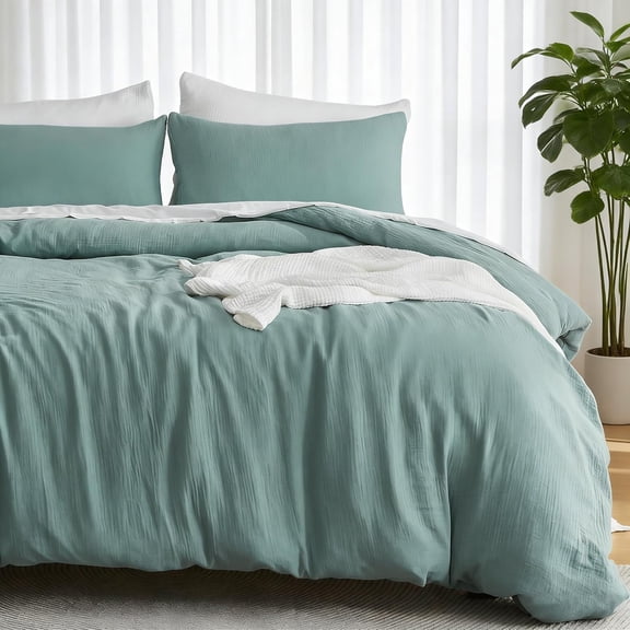 Muslin Cotton Duvet Cover Set Teal Queen Size Linen Like Soft Breathable Lightweight Summer Comforter Cover Set with Zipper Closure (Teal, Queen, 90"x90")
