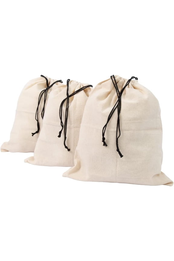 Muslin Cotton Storage Bags with Drawstring - Toy Storage Bags - Shoe Storage Bags for Travel - Cloth Storage Bags for Handbags, Purses, & Sneakers - Dust-proof and Lint-free (3 Small: 15"x12")