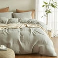 thumbnail image 1 of Muslin Duvet Cover Queen Size, 100% Washed Cotton Duvet Cover Set, Ultra Soft Comforter Cover Linen Like, 3 Pieces Minimalist Gauze Duvet Cover with 2 Pillowcases, 90"x90", Smoky-Green, 1 of 8