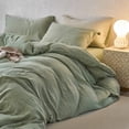 thumbnail image 1 of Muslin Duvet Cover Set 100% Cotton Full Size Double Layer Linen Like Gauze Comforter Cover Solid Green, 1 of 5