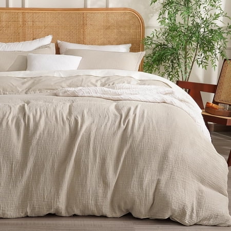 Muslin Duvet Cover Set Size,2 Pcs Ultra Soft Breathable & Lightweight Gauze Bedding Set with 1 Pillowcase,Textured Decor with Button, 68"x90" ,No Insert