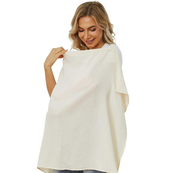 Muslin Nursing Cover for Baby Breastfeeding, Breathable Privacy Nursing Covers for Mom 100% Cotton Breastfeeding Cover with Rigid Hoop for Mother Nursing Apron (Beige)