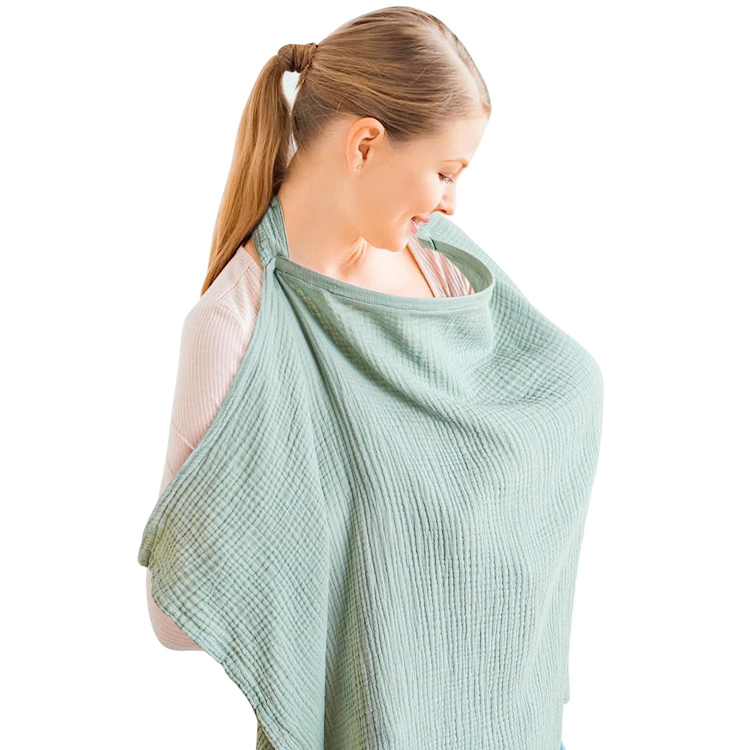 The Peanut Shell Coral Scallop Nursing Cover - 36"x26", Adjustable Boning, Cotton Sateen