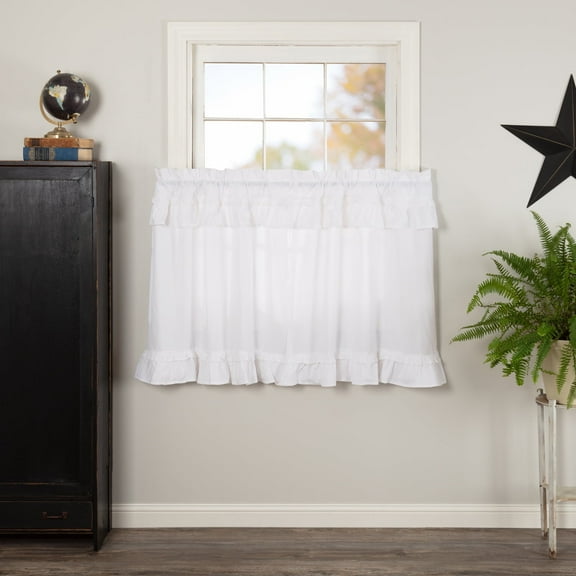 VHC Brands Muslin Ruffled Bleached White Tier Set of 2 L36xW36