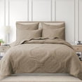 thumbnail image 1 of - Muslin Stitch Quilt Set - Full/Queen Quilt and Two Standard Shams - Stitched Medallion - Taupe - Quilt (88x92in.) and Shams (20x26in.) - Reversible - Cotton, 1 of 10