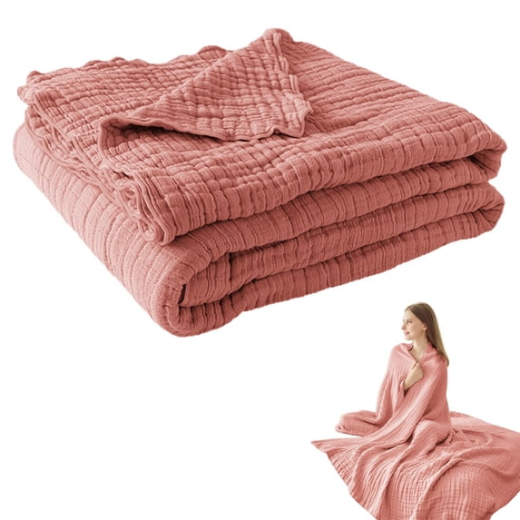 Muslin Summer Blanket, Organic Soft Muslin Blanket for Adults, Breathable Gauze Blanket All Season, Soft & Lightweight Pre-Washed Cotton Muslin Blanket (Pink)
