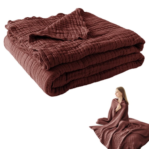 Muslin Summer Blanket, Organic Soft Muslin Blanket for Adults, Breathable Gauze Blanket All Season, Soft & Lightweight Pre-Washed Cotton Muslin Blanket (Wine)