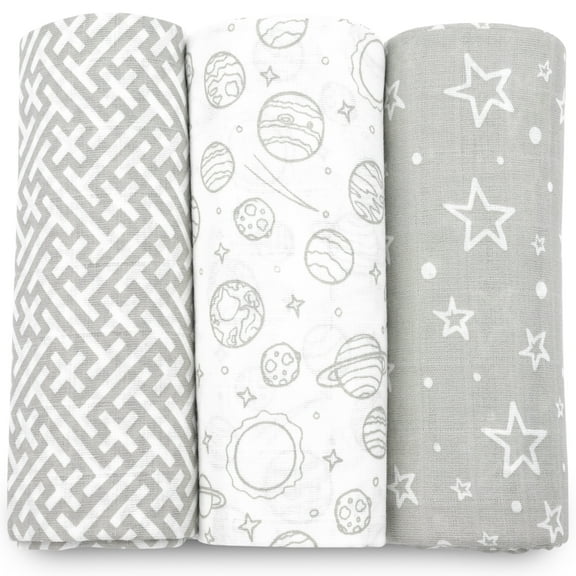 Muslin Swaddle Blankets for Newborn, 3 Pack Receiving Blanket, Muslin Blanket Swaddles Wrap for Boys Girls, Baby Essentials, 47x47 Inches Large Size, 100% Cotton