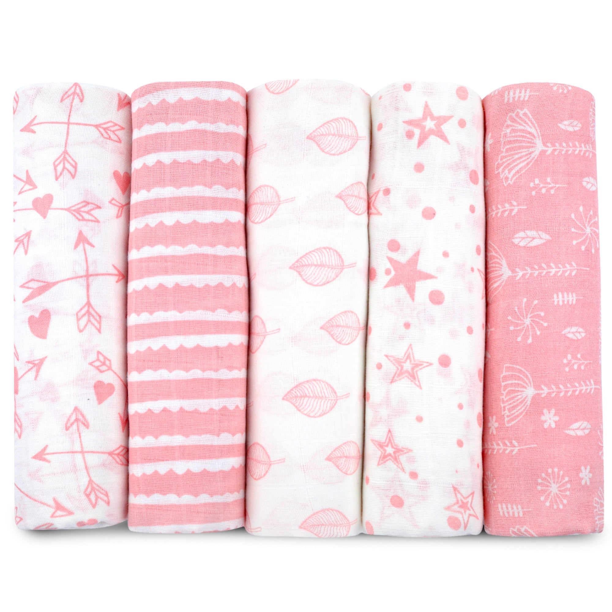 Swaddle Blankets for Newborn, 5 Pack Receiving Blanket, Muslin Blanket Swaddles Wrap for Girls, Baby Essentials, 47x47 Inches Large Size, 100% Cotton - Grey-White