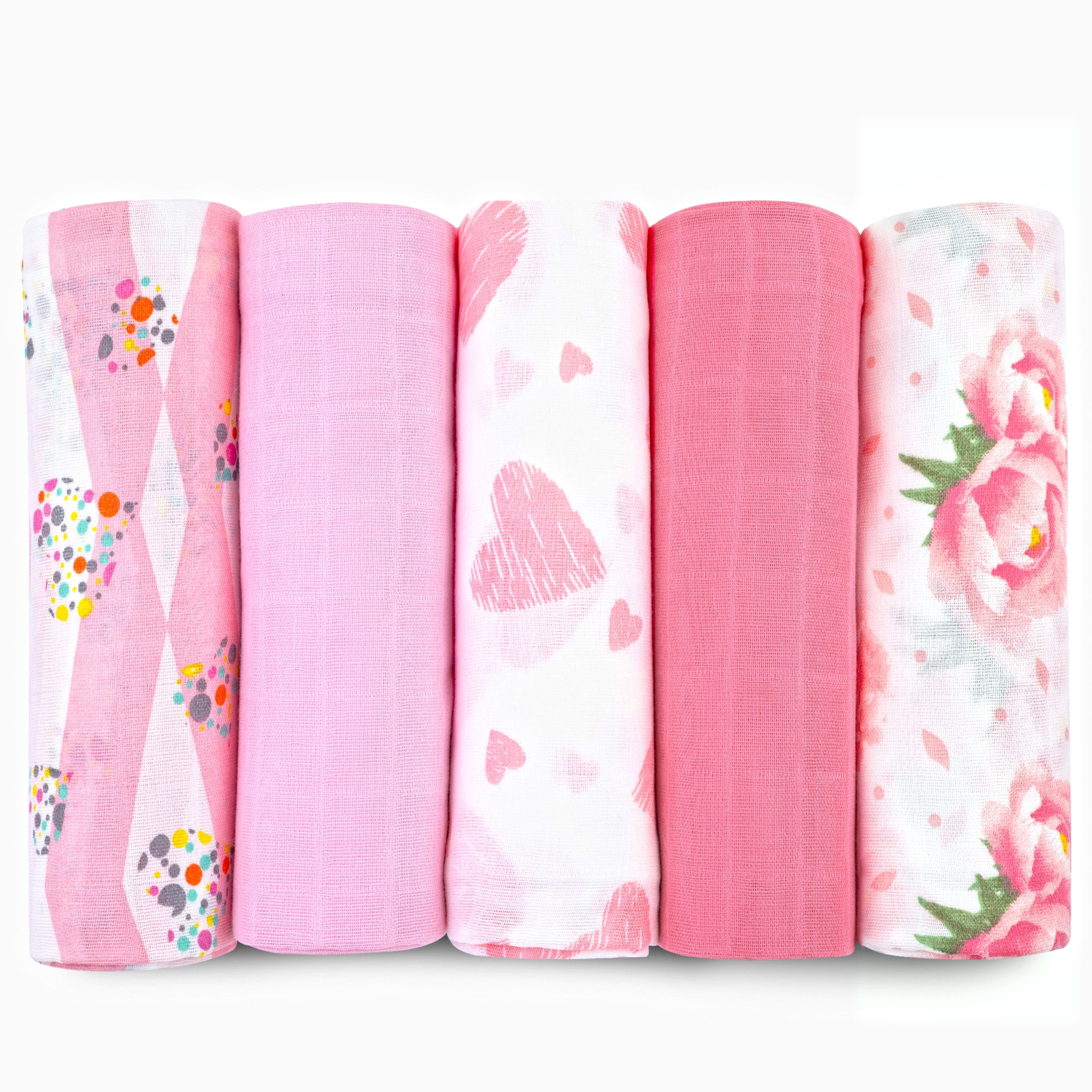 Muslin Swaddle Blankets for Newborn, 5 Pack Receiving Blanket, Muslin Blanket Swaddles Wrap for Girls, Baby Essentials, 47x47 Inches Large Size, 100% Cotton