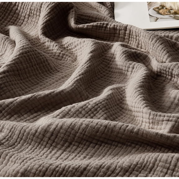 Muslin Throw Blanket 100% Cotton Blankets 4-Layer Breathable Lightweight Soft for Couch Boho Farmhouse Linen Tassels Ruffle Gauze Blankets 50x60 Inches Brown Mocha Chocolate Coffee Taupe