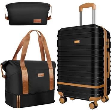 Musment 20" Unisex 3-Piece Hardside Luggage Set, Black