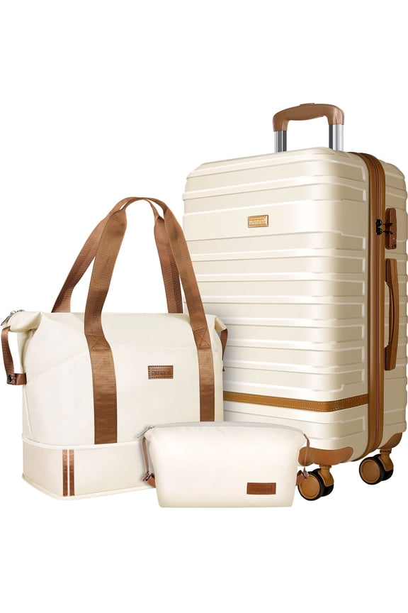 Musment 3 Piece Expandable Carry on Luggage, 20 inch Carry-on Suitcase Set Luggage Sets with TSA Lock and Double Spinner Wheels, Ivory White