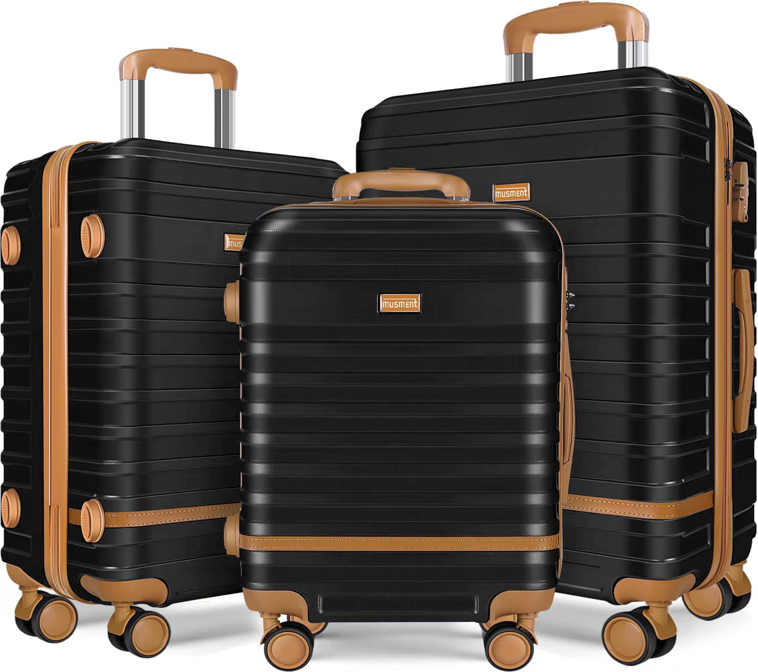 3 Piece Luggage Sets ,ABS Hardshell Lightweight Suitcase with TSA Lock Double Spinner Wheels,Black