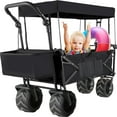 thumbnail image 1 of Folding Wagon Cart with Removable Canopy, All-Terrain Wheels,Utility Cart for Grocery, Garden, Shopping, Outdoor, Beach, 1 of 9