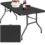 6 Foot Fold-in-Half Adjustable Folding Table, Indoor/Outdoor Essential, Black