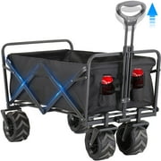 Musment Collapsible Foldable Wagon Cart,Folding Wagon Cart with Big Wheels Supports 350 lbs Weight Capacity,Utility Grocery Wagon with Side Pocket and Brakes ,Black