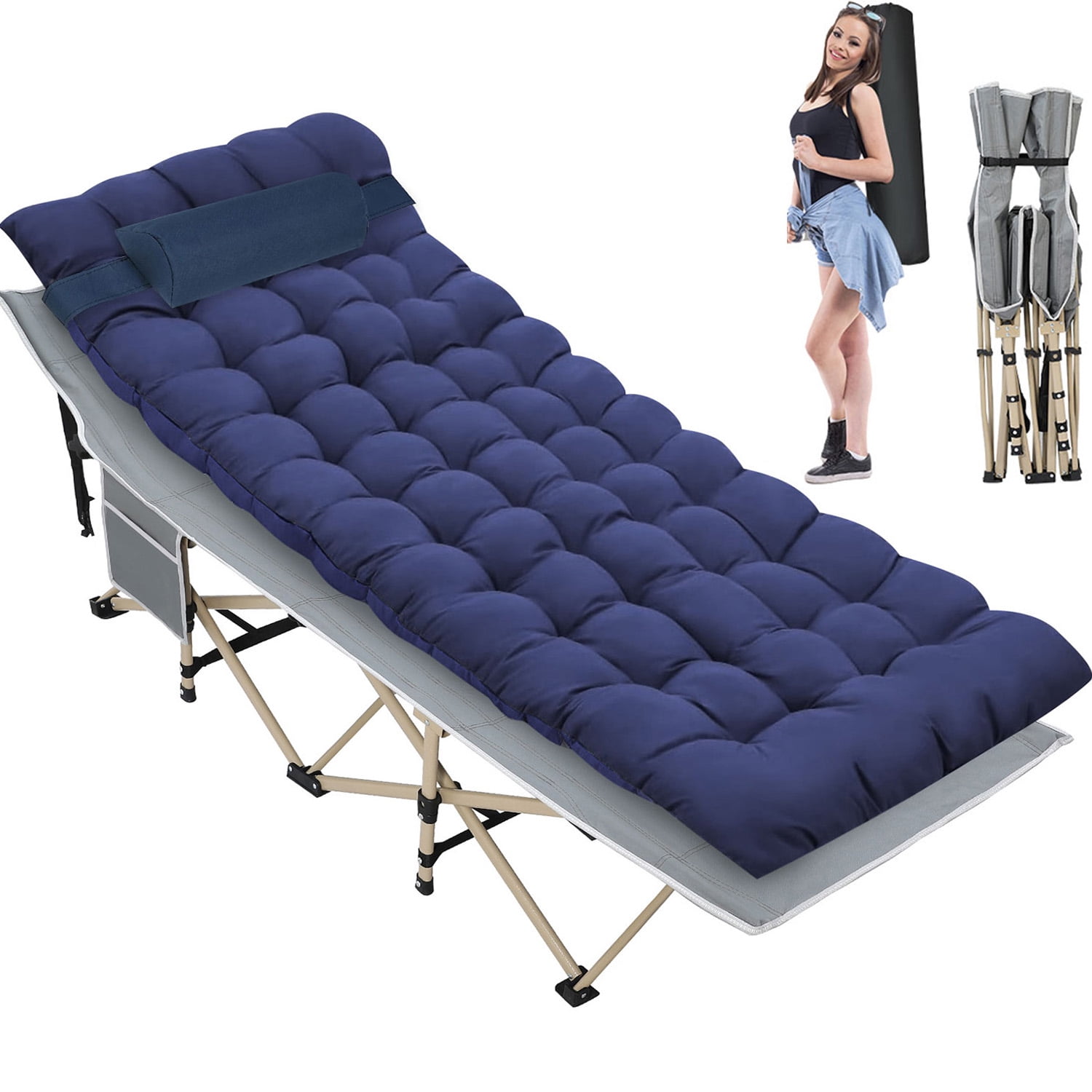 Musment Folding Bed Cot with Pillow, 3.3 Inch 2 Sided Mattress, 75"* 28