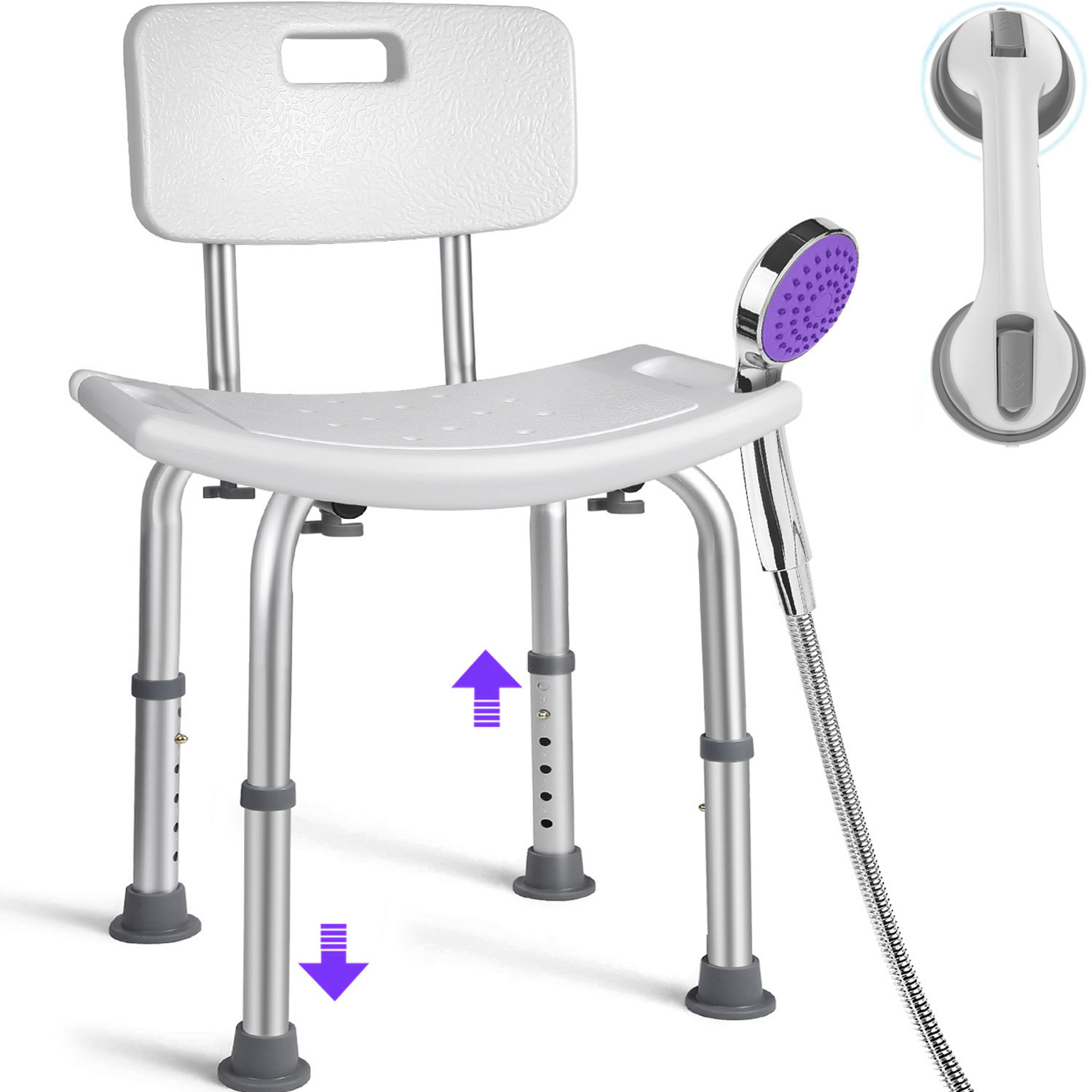 OasisSpace Shower Chair with Back and Arms 450lbs Heavy Duty Bathroom