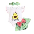 thumbnail image 1 of Musos Baby Girl Summer Outfits Letter Fruits Print Rompers Watermelon/Avocado Print Shorts Headband 3Pcs Clothes Set, 1 of 10