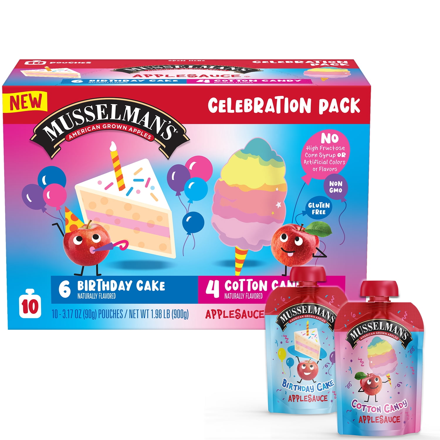 Musselman's Birthday Cake and Cotton Candy Applesauce, 3.17oz, 10 Count