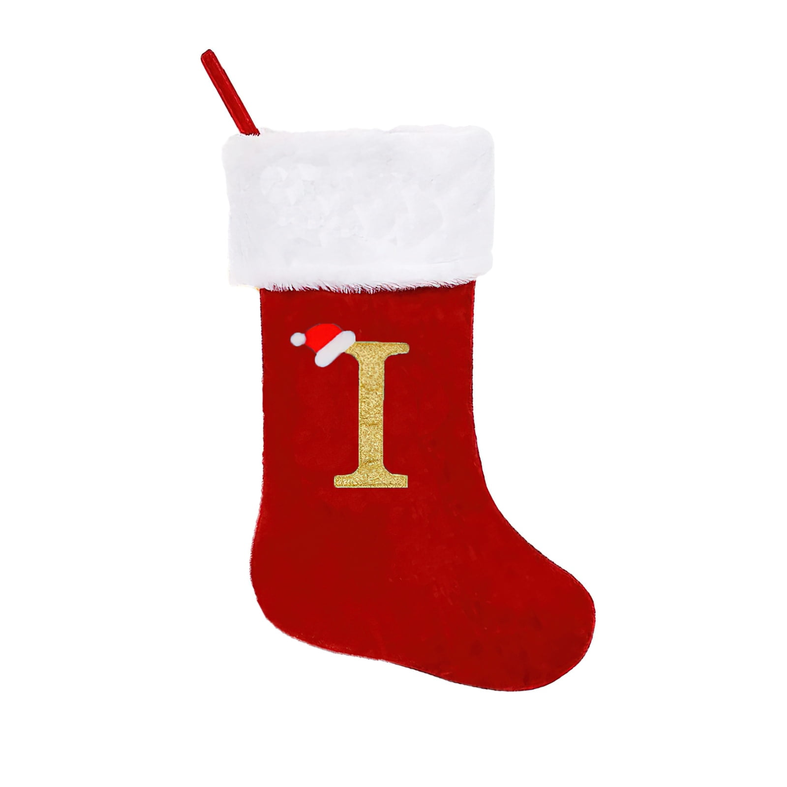 Red and White Cotton Plush Christmas Stocking with Monogram