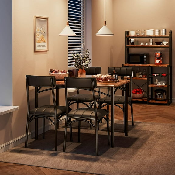 Must-Have Items Dining Table Set for 4, Kitchen Table and Chairs for 4 with Upholstered Chairs, 5 Piece Rectangular Kitchen Table Set, Dining Room Table Set for Small Space, Apartment,Brown