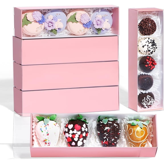 Must-Have Pink Chocolate Strawberry Bakery Boxes 12 Count, Dessert Packaging Containers, Party Favor Treat Boxes for Macarons, Truffles, Cookies, Hot Cocoa Bombs and Cake Balls