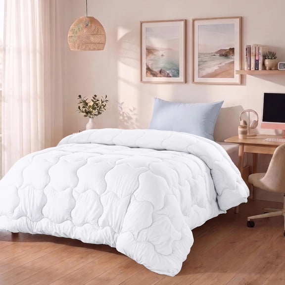 Must-Have Twin Size Duvet Insert, White Cloud Pattern Brushed Microfiber Comforter, 64x88 Inch Down Alternative Bedding with Corner Tabs, Machine Washable All Season