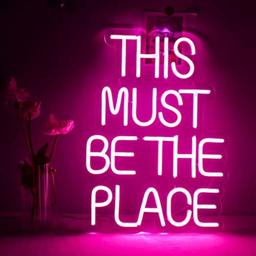 Must Be Place LED Neon Sign for Wall Decor, USB Power Led Neon Lights for Bedroom, Birthday Wedding Party Decoration Neon Sign for Selfie Point - 13.7x10.6 Inch - Pink