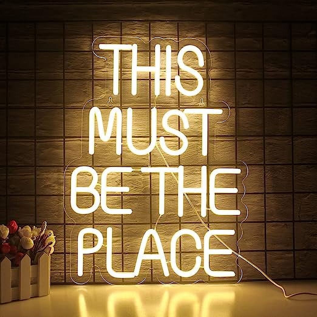Must Be Place LED Neon Sign for Wall Decor, USB Power Led Neon Lights for Bedroom, Birthday Wedding Party Decoration Neon Sign for Selfie Point - 13.7x10.6 Inch - Warm White