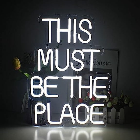 Must Be Place LED Neon Sign for Wall Decor, USB Power Led Neon Lights for Bedroom, Birthday Wedding Party Decoration Neon Sign for Selfie Point - 13.7x10.6 Inch - White