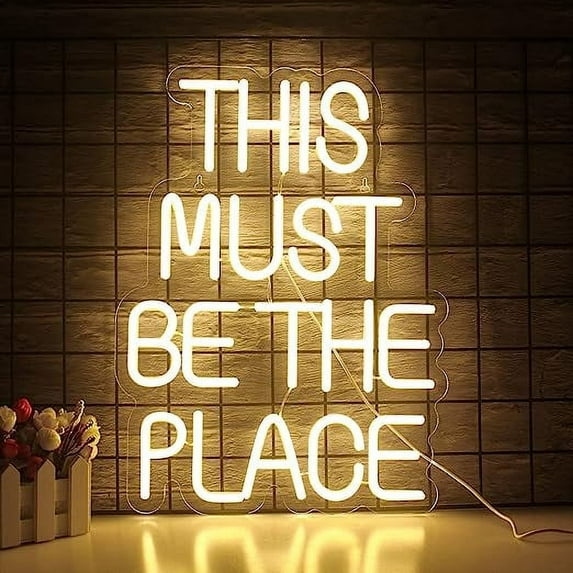 Must Be Place LED Neon Sign for Wall Decor, USB Power Led Neon Lights for Bedroom, Birthday Wedding Party Decoration Neon Sign for Selfie Point - 20.7x17.6 Inch - Warm White
