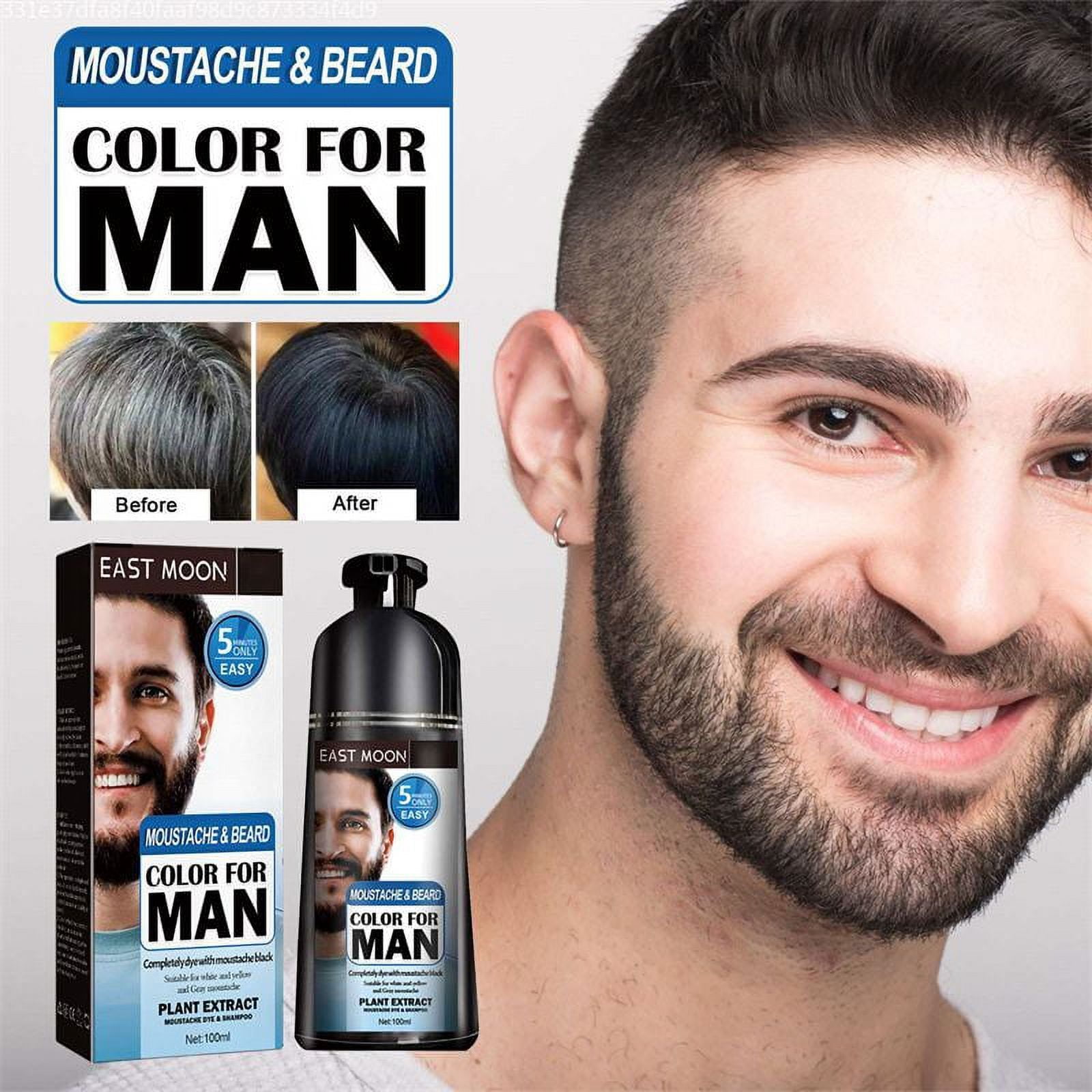 Mustache Beard Dye for Men,Natural 2IN1 Hair&Beard Color Shampoo 200ml