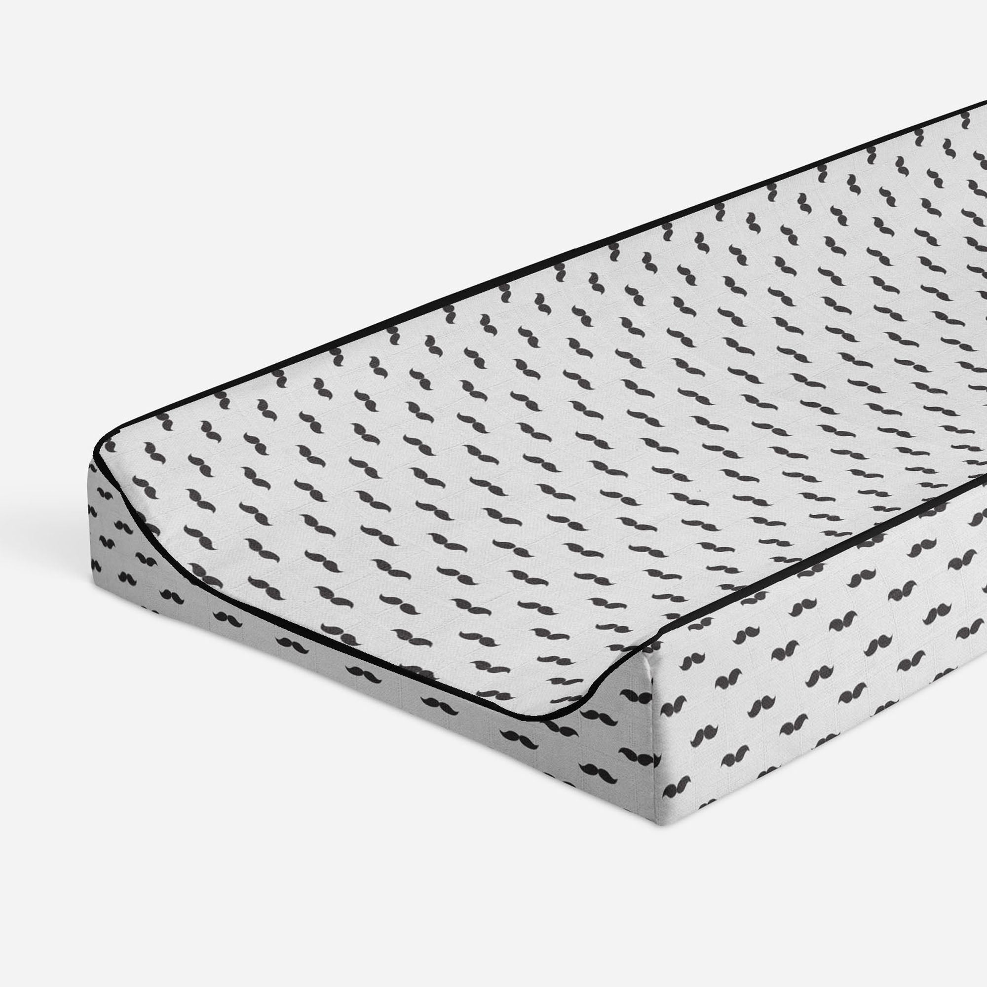 Mustache Black Quilted Muslin Changing Pad Cover