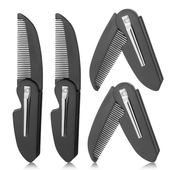 Mustache Comb, Folding Beard Comb for Men, Fine Tooth Hair Comb Straightener, Portable Pocket Comb, Mustache Brush Comb, Small Plastic Comb for Men Mustache Hair Care Styling, 4 Pcs Black