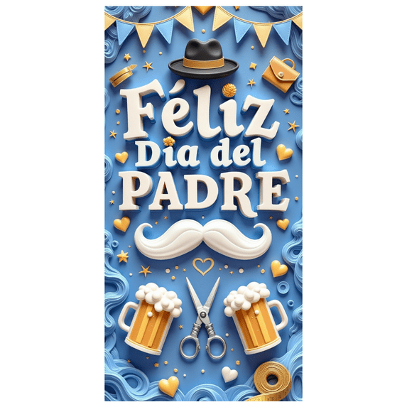 Mustache Design Father's Day Banner Hat Glasses Briefcase for Celebration Event Party Decoration