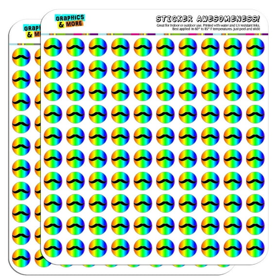 Mustache Funny Rainbow 1/2" (0.5") Scrapbooking Crafting Stickers