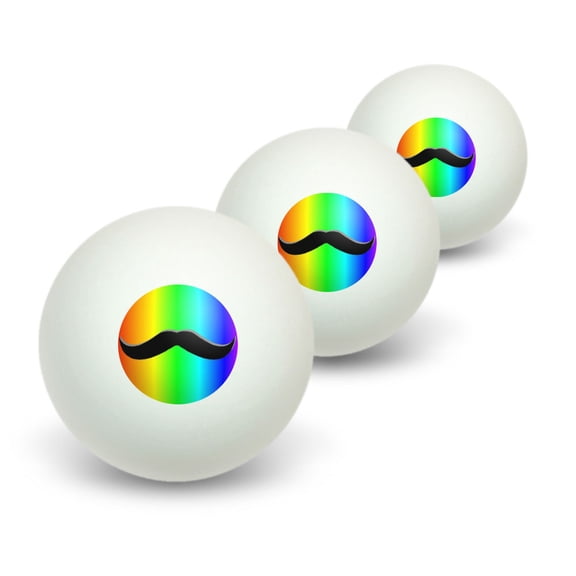 Mustache Funny Rainbow Novelty Table Tennis Ping Pong Ball 3 Pack