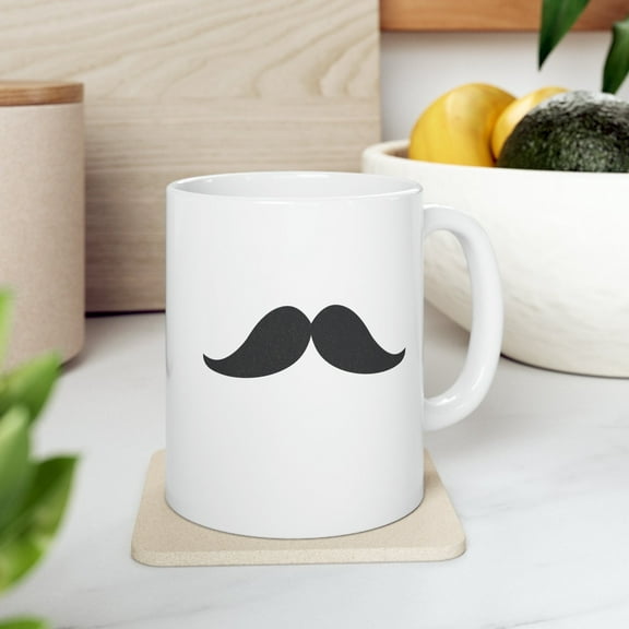 Mustache Graphic 11 oz Coffee Mug - Quirky Mustache Lover Gift White Ceramic