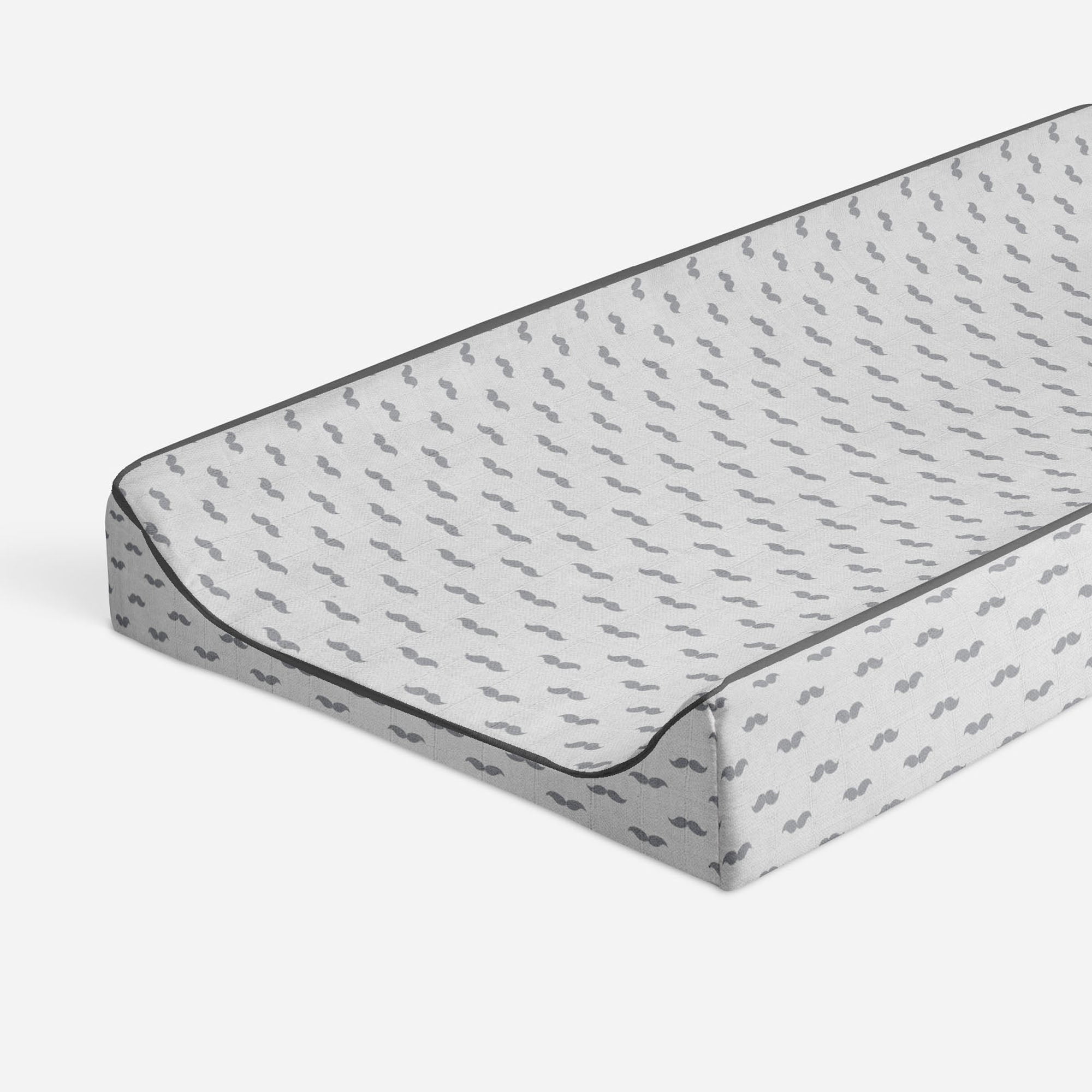 Mustache Gray Quilted Muslin Changing Pad Cover