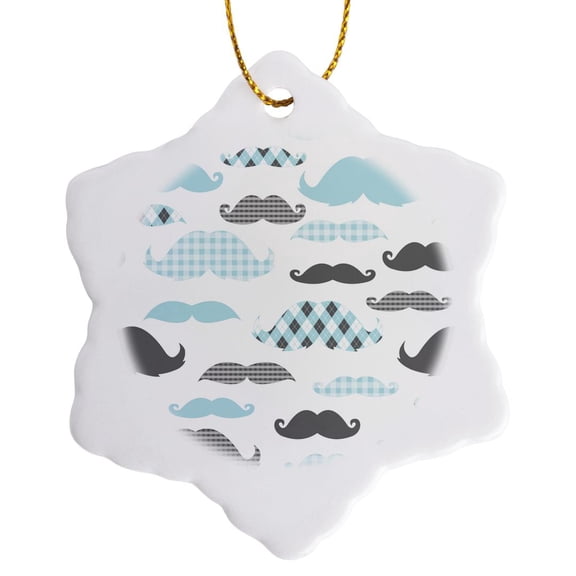 3drose, Mustache Pattern Argyle Gingham, 3 inch Snowflake Porcelain Ornament