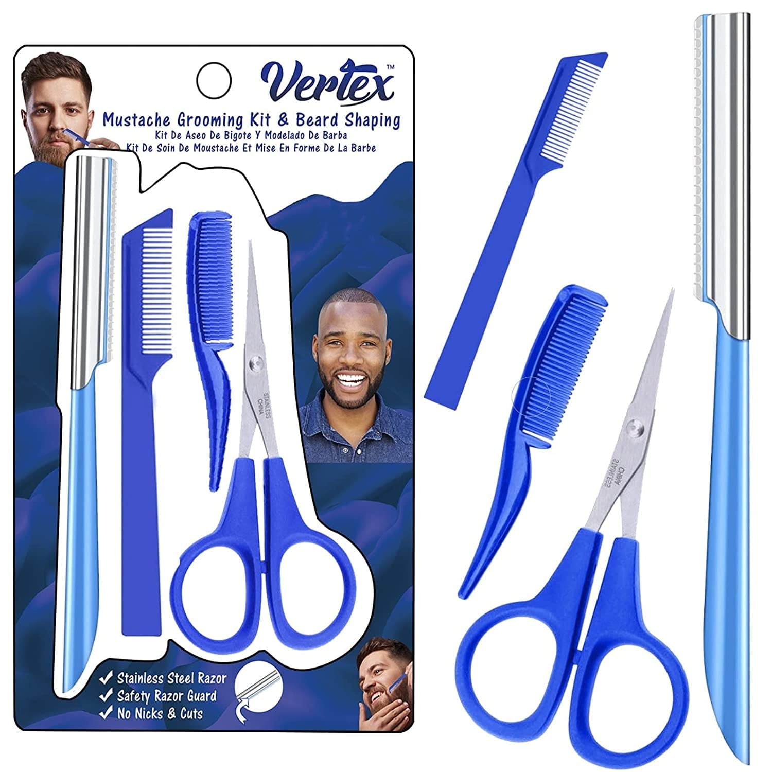 Mustache Scissors Beard Razor Grooming Comb Trimmer Movember Mens Straight Edge Beards Shaping Tool For Men Goatee Shaper