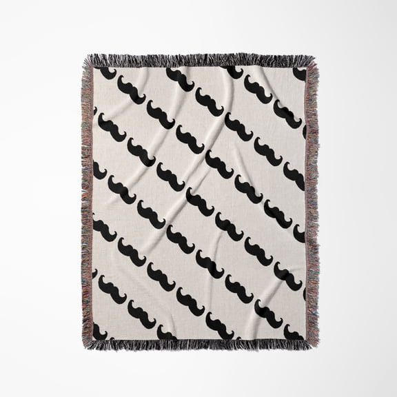 Mustache Striped Pattern - Black And White Diagonal Moustache Stripes, Woven Blanket